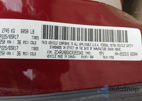 2012 Volkswagen Routan Se from USA, damaged, VIN 2C4RVABGXCR355342